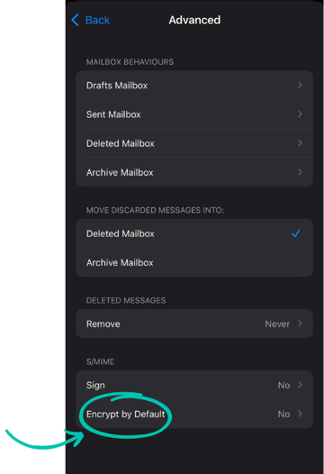 Selecting an email account for S/MIME in iOS Mail