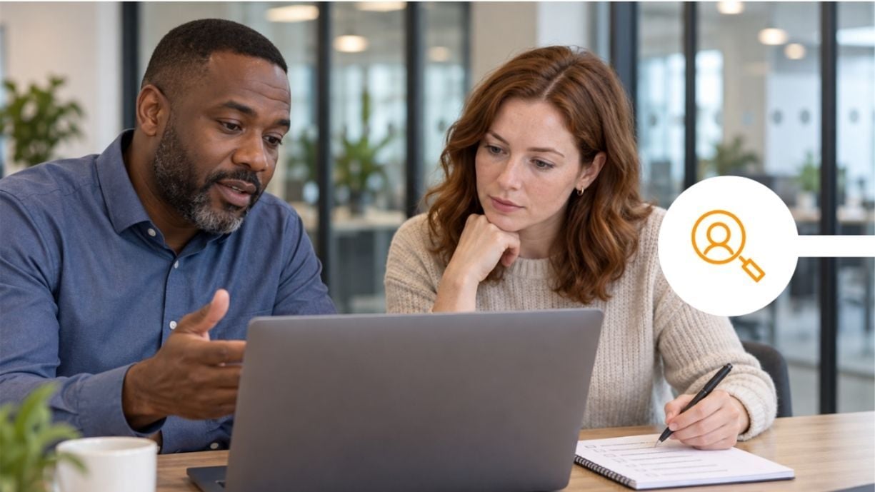 Colleagues assessing a remote check provider