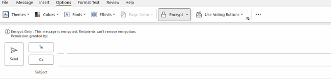Encrypt email attachments using Outlook encryption options