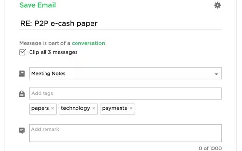 Evernote Outlook add-in screenshot Evernote Outlook add-in screenshot showing email saved as a note