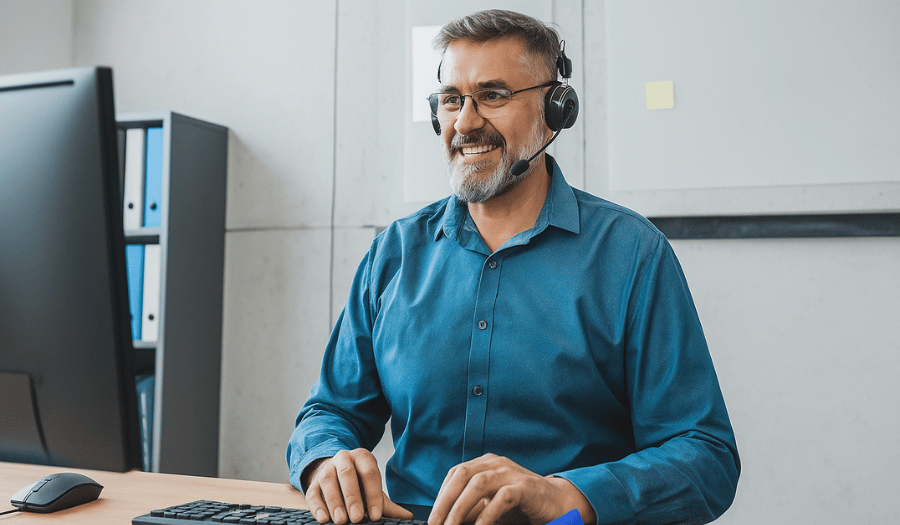 IT manager in office using M365 to send secure email