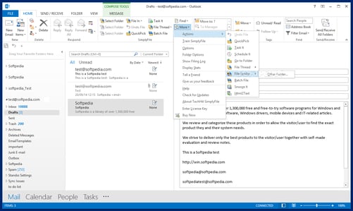 SimplyFile Outlook add-in screenshot SimplyFile Outlook add-in screenshot showing inbox filing shortcuts