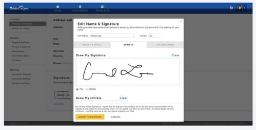 DocuSign Outlook add-in screenshot DocuSign Outlook add-in screenshot showing a document ready for signature