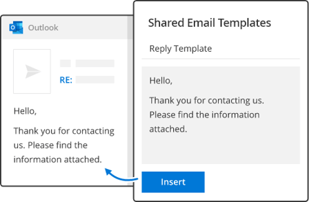 Shared Email Templates Outlook add-in screenshot Shared Email Templates Outlook add-in screenshot showing reusable message snippets