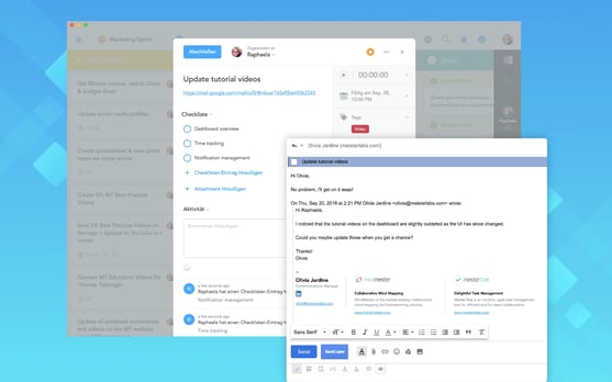 MeisterTask Outlook add-in screenshot MeisterTask Outlook add-in screenshot showing an email converted into a task