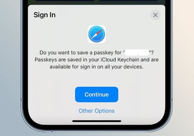 iPhone screen showing passkey sign-in options