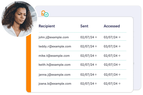 Mailock user interface showing message audit trails including recipients and timestamps
