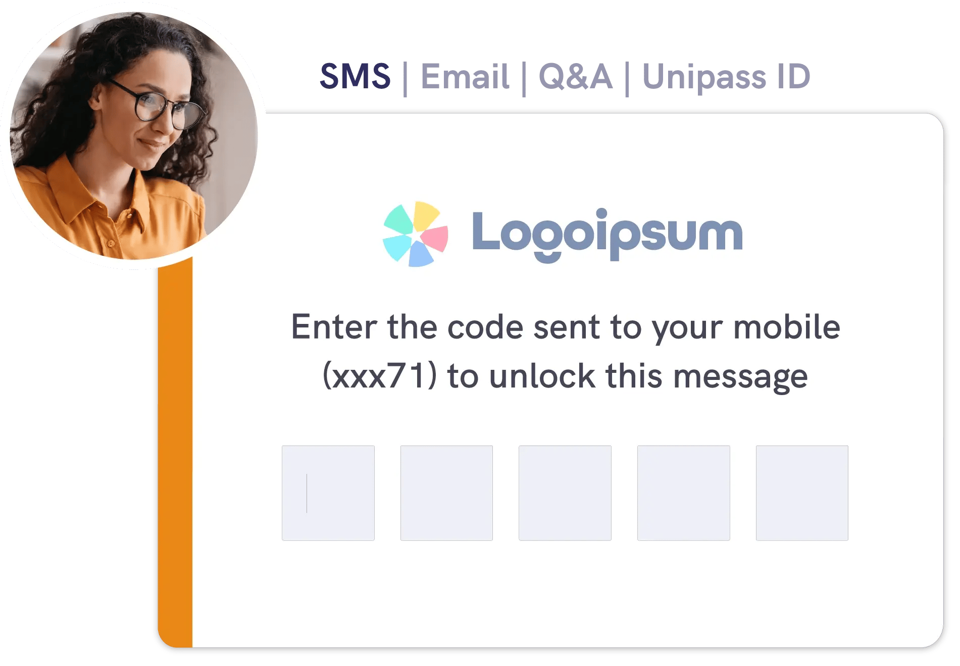 Mailock authentication pane with an SMS code entry