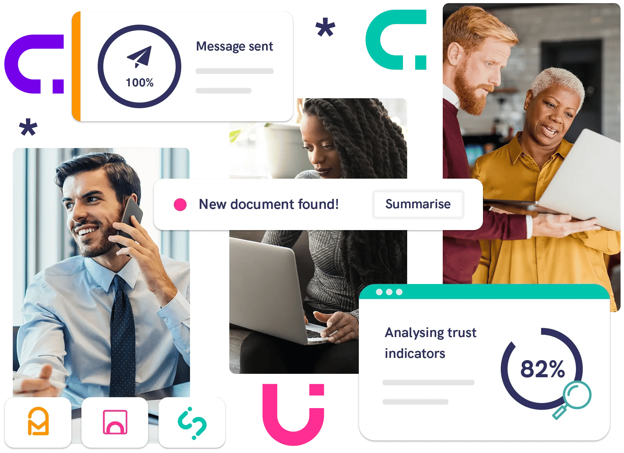 Beyond Encryption platform showing Mailock secure email, Nigel digital postbox, and AssureScore trust indicators working together across users and devices