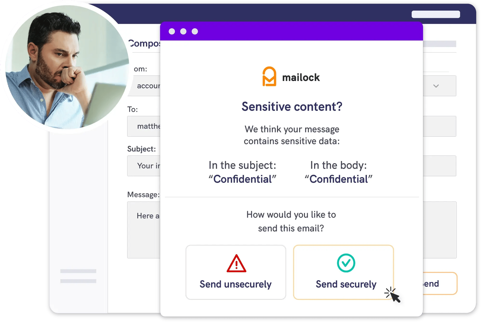 Security alert warning in Outlook using the Mailock add-in