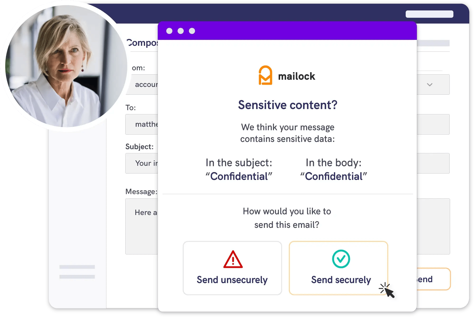 The Mailock sensitive content warning user interface