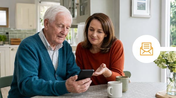 Older gentleman trying to use document portal on phone