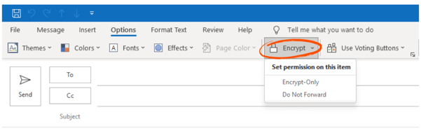 Encryption control in an Outlook compose window