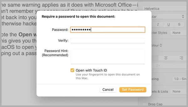 Password protection settings on Mac