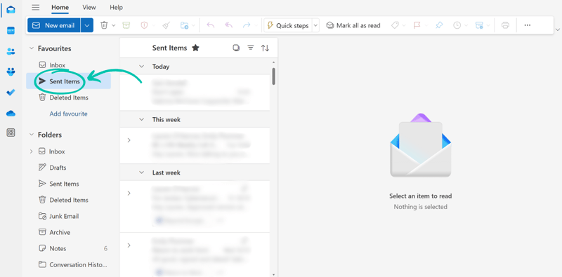 New Outlook recall step 1: open the sent email