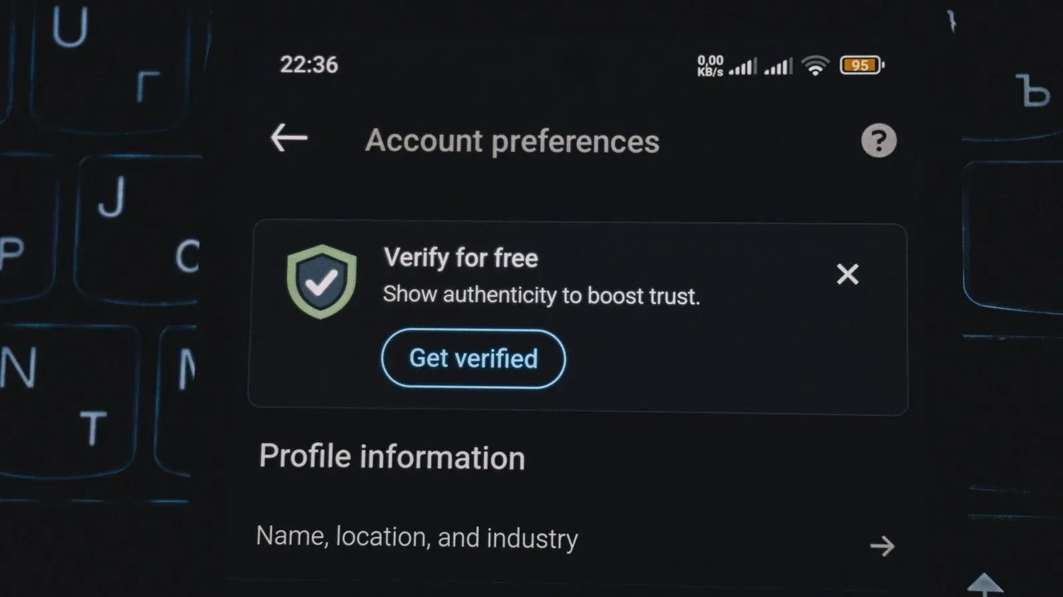 A verification prompt on a mobile phone