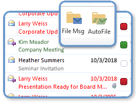 ClearContext Outlook add-in screenshot ClearContext Outlook add-in screenshot showing project-based inbox filing